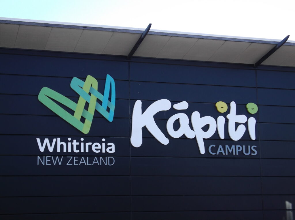 Whitireia Kapiti. Installed pre-fabricated lettering to building exterior.